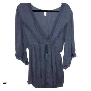 Cinch-waist dark blue flowy romper